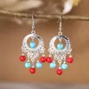 Brincos Boêmios Europeus e Americanos, Fashionáveis Retrô Exagerados Turquesa Estilo Étnico Franja Brincos de Ano Novo Atacado