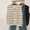 Colete cardigã de tricô listrado color-block estilo tweed para mulheres, modelagem solta, emagrecimento e rejuvenescimento, perfeito para usar no outono
