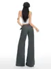 Yechuan # Pantalones de Traje Grises de Tiro Bajo Acampanados para Mujer con Cinturón Ancho, Corte Ajustado, Caída Suelta, Versátiles Pantalones de Pierna Ancha.
