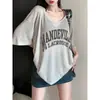 Camiseta Retro de Una Línea con Cuello Oblicuo Off-Shoulder de Manga Corta para Mujer Verano Delgada Protección Solar Color Contrastante Casual Relajado Estampado