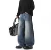 Jeans Vintage Lavado Estilo Americano para Homens, Outono/Inverno 2026, Calça Longa Solta de Perna Larga com Caimento