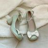 Sabor a Matcha Leche Congelada Dulce Primavera y Verano Nuevos Zapatos de Cuero Suave con Hebilla Punta Redonda Lazo Tacón Grueso Tacón Medio Zapatos de Una Sola Capa