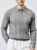 Otoño e Invierno Hombres Texturizado Casual Versátil Tejidos Parte Superior Masculina Cremallera Parcial Solapa Manga Larga Suéter Sencillo Hombres