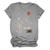 Camiseta feminina independente da Amazon, da moda, única e divertida, com caveira "well shit", balão, rosa, gola redonda e manga curta