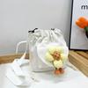 Design personalizado flor cordão Crossbody Bag Mulheres 2024 Western Style Canvas High Color Value Shoulder Bag Small Fresh Style Bucket Bag