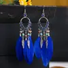 Brincos de Pena Boêmios Europeus e Americanos, Brincos de Franja Estilo Étnico Exagerado Retrô para Feriados, Acessórios de Viagem de Yunnan para Mulheres