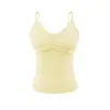 Camisole feminina sexy com decote V franzido e bojo, peça de sobrepor feminina, sem costas, justa ao corpo, top de base com lindo design nas costas