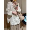 Suéter Japonês Simples de Gola V Algodão Linho Manga Longa para Mulheres Comprimento Médio Primavera/Outono Nova Camisa Base Feminina Tamanho Plus
