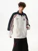 Jaqueta baseball com estampa de emblema estilo americano para homens e mulheres, chique de primavera, caimento solto casual, jaqueta moletom cardigã de manga raglan