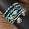 TEMU Xiyin transfronterizo más vendido pulsera de aleación turquesa Bohemia para mujer cordón elástico con cuentas pulsera de 5 piezas