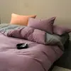 Nuevo juego de cuatro piezas de algodón cepillado engrosado para otoño e invierno, juego de tres piezas cálido de algodón puro bicolor de color liso para ropa de cama de dormitorio de estudiante