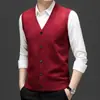 Novo Cardigan Colete de Tricô Espesso Outono/Inverno para Homens de Meia-Idade e Jovens, Colete Sem Manga Gola V, Tricô Quente
