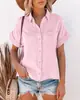 Verano 2021 mujer eBay Amazon explosión algodón y lino camisa manga corta mujer solapa botón camisa 88627