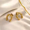 Pendientes de Acero Inoxidable Transfronterizos con un Diseño Único y de Moda, Herradura Versátil con Incrustación de Circonita, Chapados en Oro de 18 Quilates, Pendientes Impermeables para Mujer