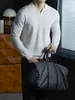 Suéter Tricot Quente e Macio de Lã e Modal com Gola Seagull Respirável para Homens, Pulôver Casual Simples para Outono e Inverno