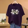 Camiseta Oversized Manga Curta Estilo Europeu para Mulheres, 100% Algodão Puro, Caimento Solto, Tamanho Grande, Emagrecedora, Novo Estilo de Verão, Cobre os Quadris