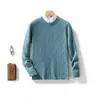 Suéter de cachemira para hombre con cuello redondo, patrón de jacquard, capa base engrosada, casual de negocios para otoño e invierno, tejido 100% lana pura