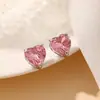 Brincos de amor rosa, clipe de orelha de zircônia, personalidade, brincos de nicho, brincos de prata 925, brincos de alto sentido ~