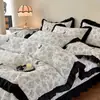 Estilo Renda Romântica Francesa Amigo da Pele Dormir Nu Sensação de Nuvem Camponês de Gaze de Camada Dupla Conjunto de Quatro Peças