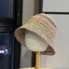 Nuevo Estilo Ins Crema Crayon Bloqueo de Color Tejido a Mano Paja Sombrero de Pescador Protección Solar Primavera y Verano Casual Parasol