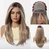 Novo Produto, Peruca Mono Sem Cola, Seda Importada, Sem Cola, Repartição Livre, Cabelo Longo Reto Dourado Degradê, Peruca de Cabeça Inteira