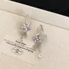 Pendientes Geométricos de Plata y Circonita de Lujo Ligero Francés, Pendientes de Gancho Versátiles de Personalidad de Gama Alta Nicho, Accesorios de Pendientes Sencillos de Temperamento para Mujer