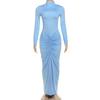 Exportação Americana do Ebay Saia Longa Plissada Sexy Cor Sólida Elegante Elegante de Cintura Alta Justa Slim Vestido para Mulheres