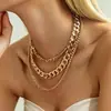 Joyas de Venta Caliente Transfronterizas Europeas y Americanas Collar de Cadena Gruesa Multicapa Estilo Metálico Joyería de Collar para Clavícula de Mujer