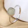 Anel Quadrado Pequeno de Pedra Olho de Gato Vintage para Mulheres, Anel de Dedo Indicador de Jade de Pedra Preciosa Artificial de Alta Qualidade, Design de Nicho de Luxo Leve