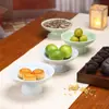 Plato de cerámica de estilo retro con pie alto para té y postre, plato para repostería china inspirado en el Zen, adecuado para salas de estar, salones de té y para exhibir frutas y frutas secas
