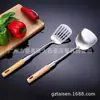Espátula Zunya No Magnética de 8 cm Espátula de Acero Inoxidable Mango de Madera Maciza para el Hogar Espátula para Cocinar Colador de Cocina Cuchara Coladora Espátula Utensilios de Cocina