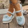 Zapatos de Moda Gruesos Europeos y Americanos de Comercio Exterior Transfronterizo para Mujer Talla Grande Estilo Étnico Tacón de Cuña Floral Zapatos con Hebilla
