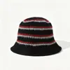 Nuevo sombrero de pescador de mezcla de lana para mujer, moderno para otoño e invierno, sombrero de pescador tejido a rayas, hace que la cara se vea más pequeña, versátil y moderno