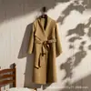 Casaco robe de banho com cinto, de corte solto, para outono e inverno, feito de lã e cashmere, modelo longo, sem botões, com cinto de amarração, versátil, cor sólida, casaco afina a silhueta
