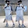 24 Verano Nuevo Conjunto de Pantalones Cortos de Manga Corta para Niños Impresión de Letras Cuello Redondo Deportivo Ocio Conjunto de Dos Piezas para Niño Grande