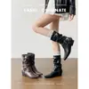Botas de Tacón Grueso con Punta de Metal Botas Chelsea de Cuero Genuino Botas Cortas Estilo Vaquero Occidental Botas de Cuero de Media Pantorrilla para Mujer Botas para Mujer