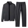 Traje Deportivo Casual para Hombre, Cárdigan, Chaqueta de Cuello Alto, Conjunto de Dos Piezas a la Moda, Forro Polar, Engrosado, Cálido, para Padres de Mediana Edad y Mayores
