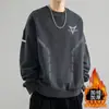 Moletom masculino com gola redonda para outono e inverno, forrado com fleece, moderno, versátil, modelagem solta, manga longa, adequado para homens e mulheres, roupa de casal, top para estudantes