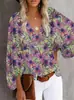 2025 Verano Estación Independiente Wish Amazon Ebay Camisa de Cuello en V Top con Mangas de Linterna Estampado