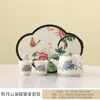 Conjunto de Chá Kung Fu de Porcelana de Nefrita Estilo Chinês para Casa com Uma Bule e Duas Xícaras, Conjunto com Bandeja de Secagem para Uso Doméstico ou em Hotel