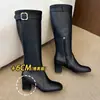 Outono/Inverno 2026 Botas Longas Britânicas Retrô Afuniladas Bico Quadrado Acima do Joelho Salto Grosso Salto Alto Femininas Pretas