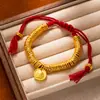 Nuevo Pulsera Trenzada Estilo Chino Chapada en Oro Antiguo con Monedas de Oro y Hilo Rojo para Hombres y Mujeres, Simbolizando Riqueza