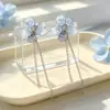 Pendientes de Borla de Pétalo Azul Hielo Degradado de Gama Alta para Mujer Pendiente de Gota de Moda Nuevo Estilo Pendiente Elegante para Mujer
