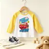 Camiseta de Manga Larga Raglán para Niños Cars Rayo McQueen Camiseta Básica Casual de Algodón Puro para Primavera y Otoño