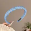 Faixa de Cabelo Simples Estilo Coreano com Vibe Universitária, Xadrez Azul Listrado, Toque de Luxo, Coroa Alta, Acessório de Cabelo Esponja Fresco