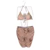 Bikini de Tres Piezas Estilo Coreano Estilo Puro Deseo con Estampado para Mujer, Falda Ajustada que Resalta las Caderas, Traje de Baño Sexy para Vacaciones