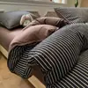 Juego de cuatro piezas con borde de gasa fruncida, sábana bajera y funda de edredón de algodón lavado, juego de tres piezas para dormitorio de estudiante, juego de cuatro piezas con sábana bajera de algodón puro