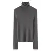 Suéter de punto sin costuras para mujer de otoño e invierno con cuello alto, hecho de lana pura finamente hilada, de manga larga, top ajustado para usar como capa base