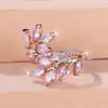 Anel de abertura de cavalo com zircônia olho de cavalo e folha AliExpress transfronteiriço moda tudo-combinável