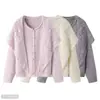 Cardigan de Punto Suave y Pegajoso Estilo Coreano + Bufanda Cuello Redondo Holgado Estilo Perezoso Color Sólido Abrigo Suéter Top